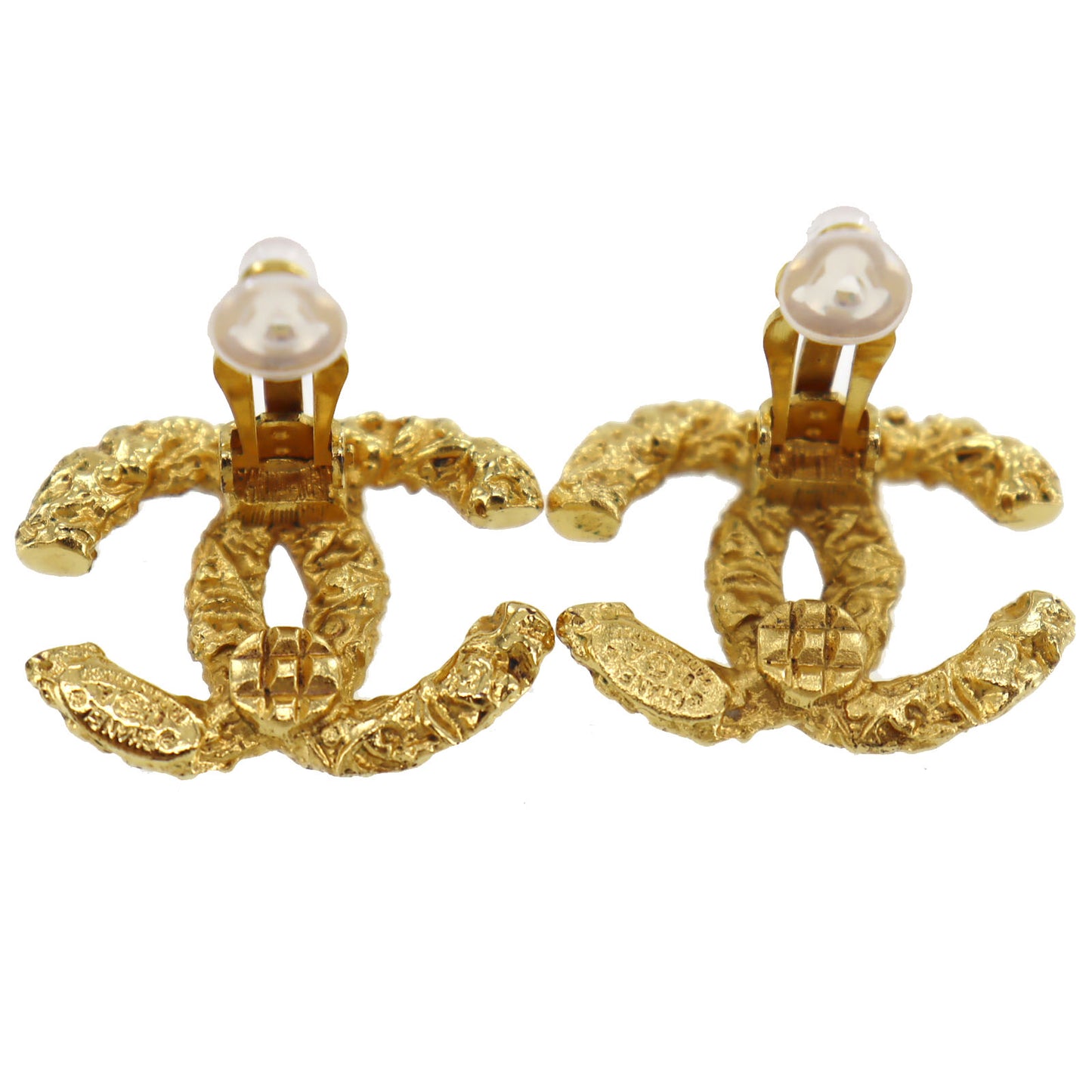 CHANEL CC Logos Earrings Gold Clip-On Vintage 03A  #AH27