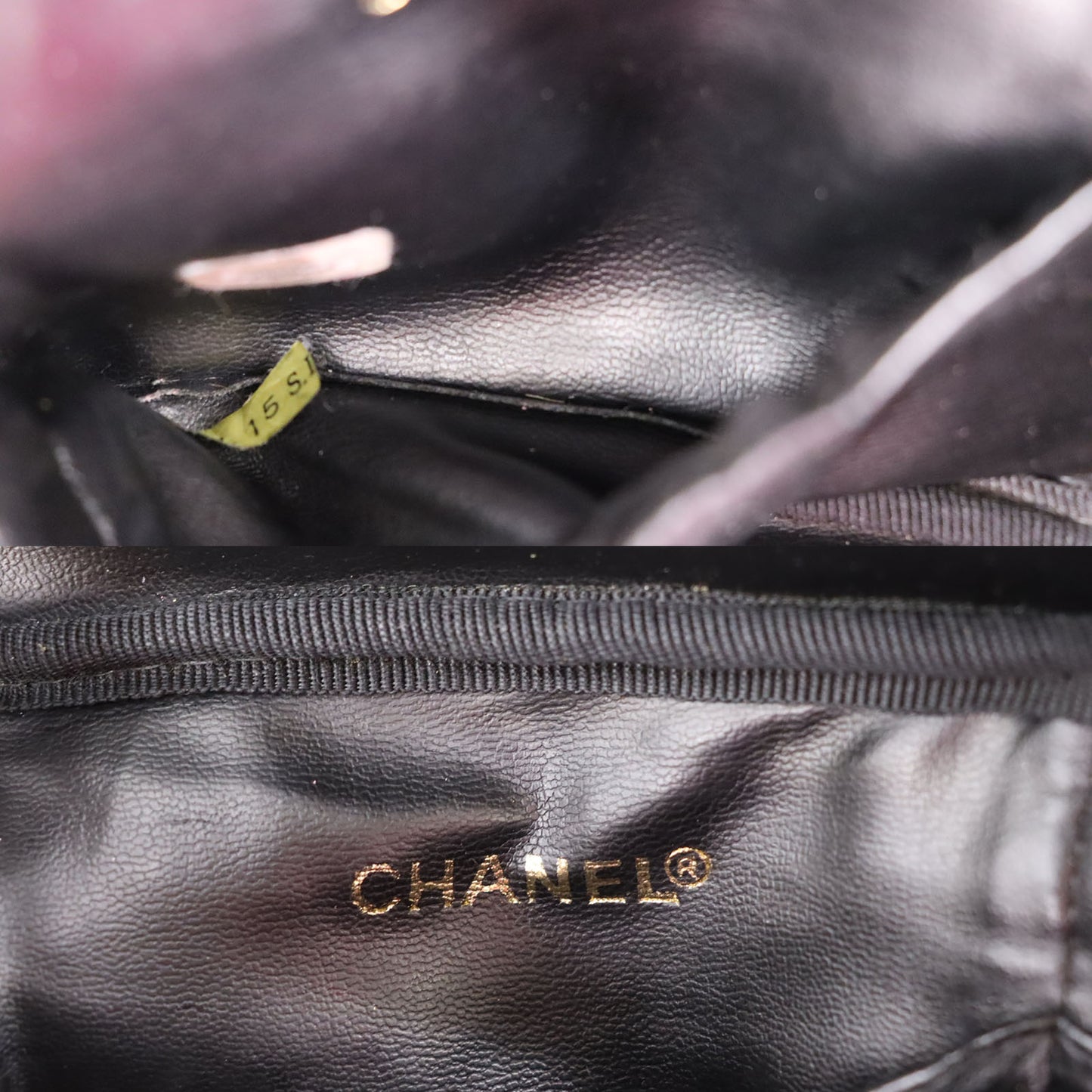 CHANEL Bicolore Handbag Vanity Pouch Black Lambskin #AH632