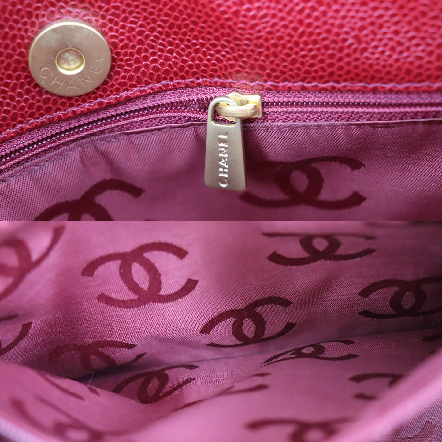 CHANEL Logo HandBag Red Leather #AH579