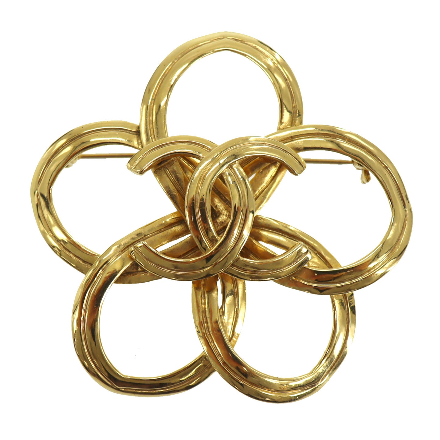 CHANEL CC Flower Pin Brooch Gold Plated 96P #CL205