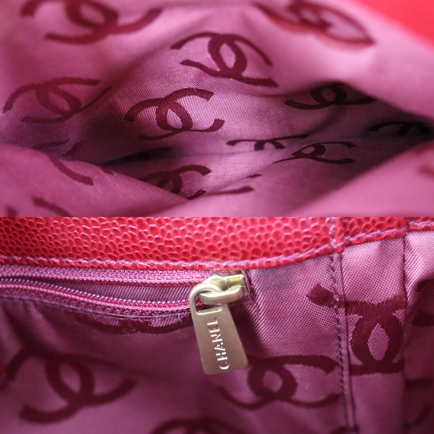 CHANEL Logo HandBag Red Leather #AH579