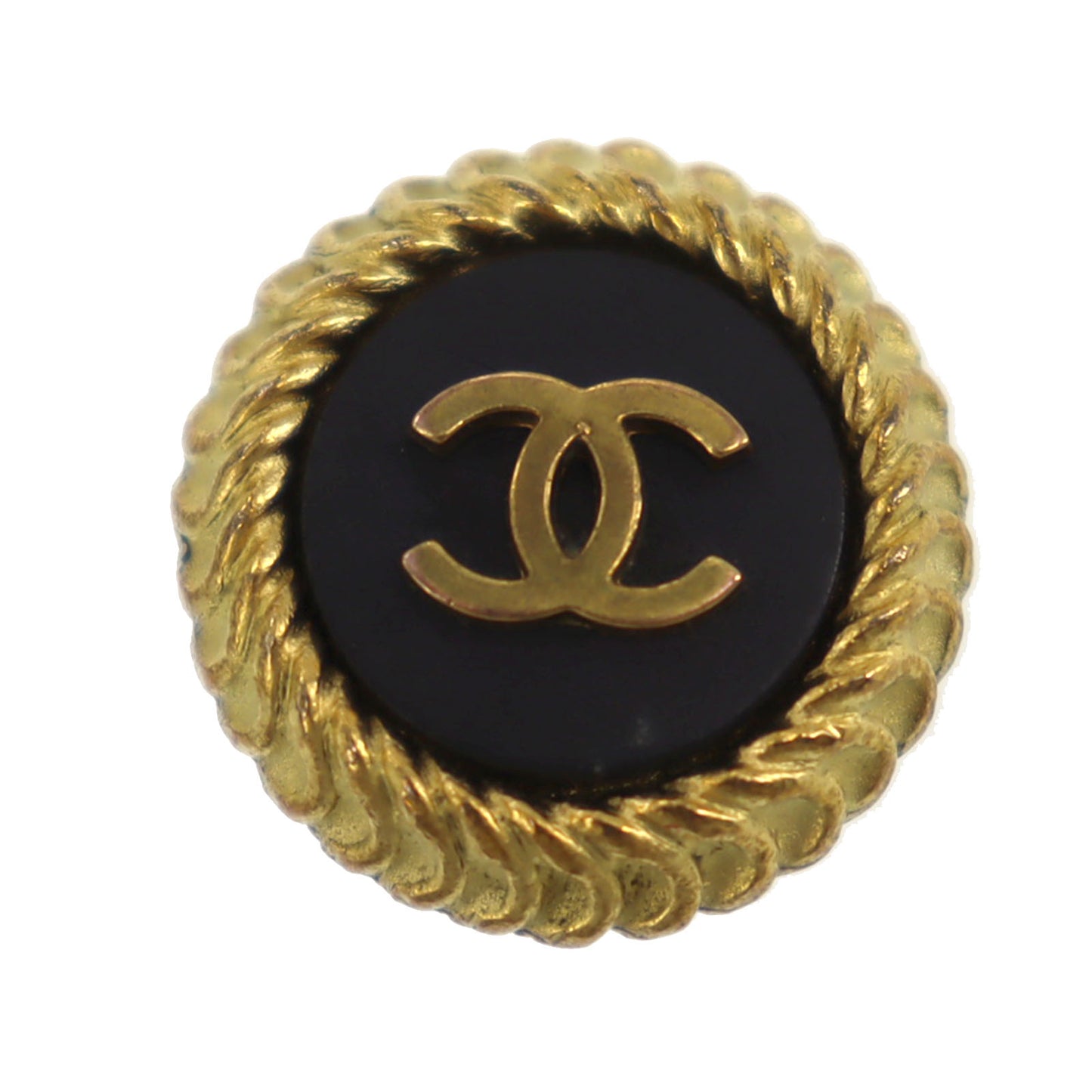 CHANEL CC Logos Earrings Gold Black Clip-On 95P #BX867