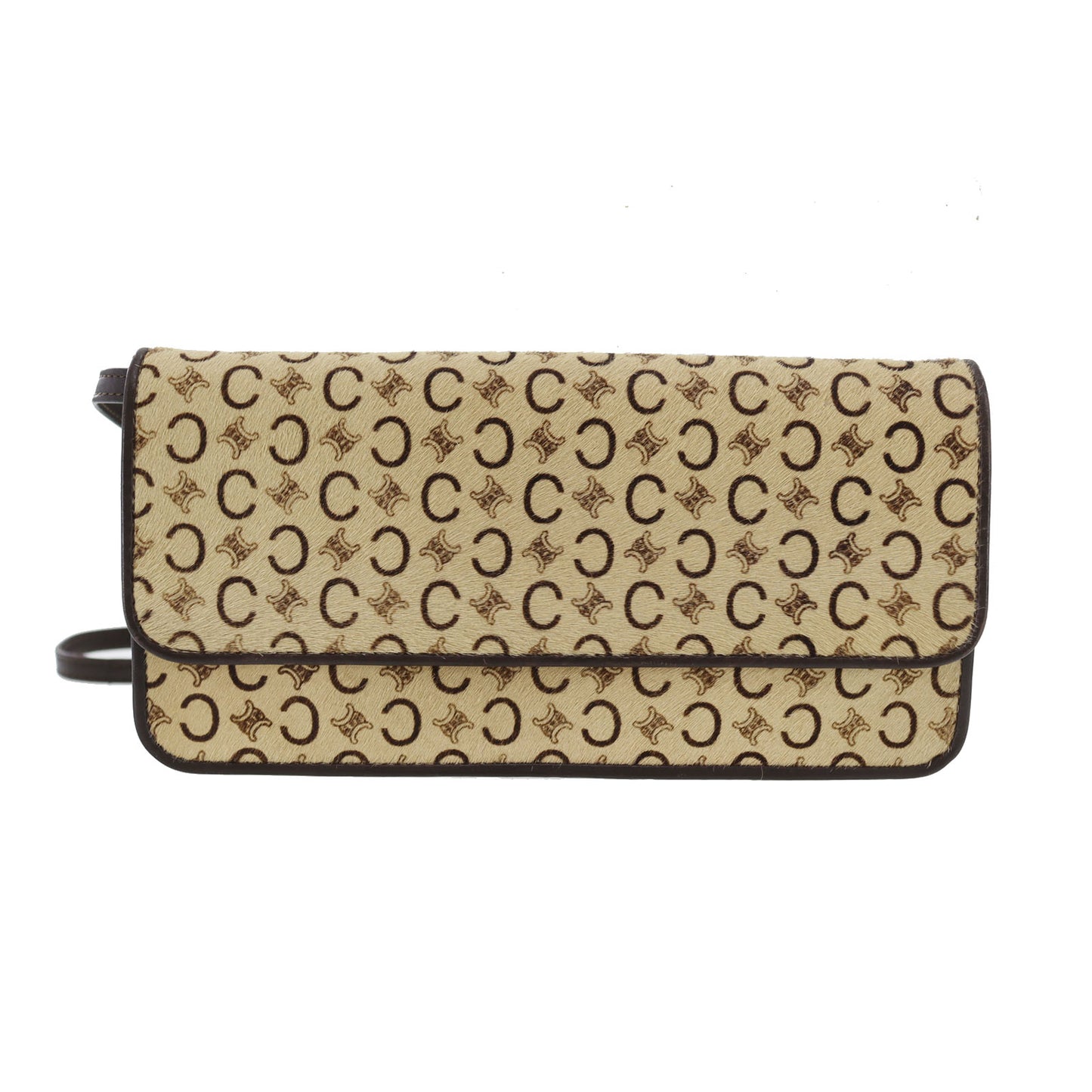 CELINE C Macadam Pattern Shoulder Bag Beige Unborn Calf #CT298