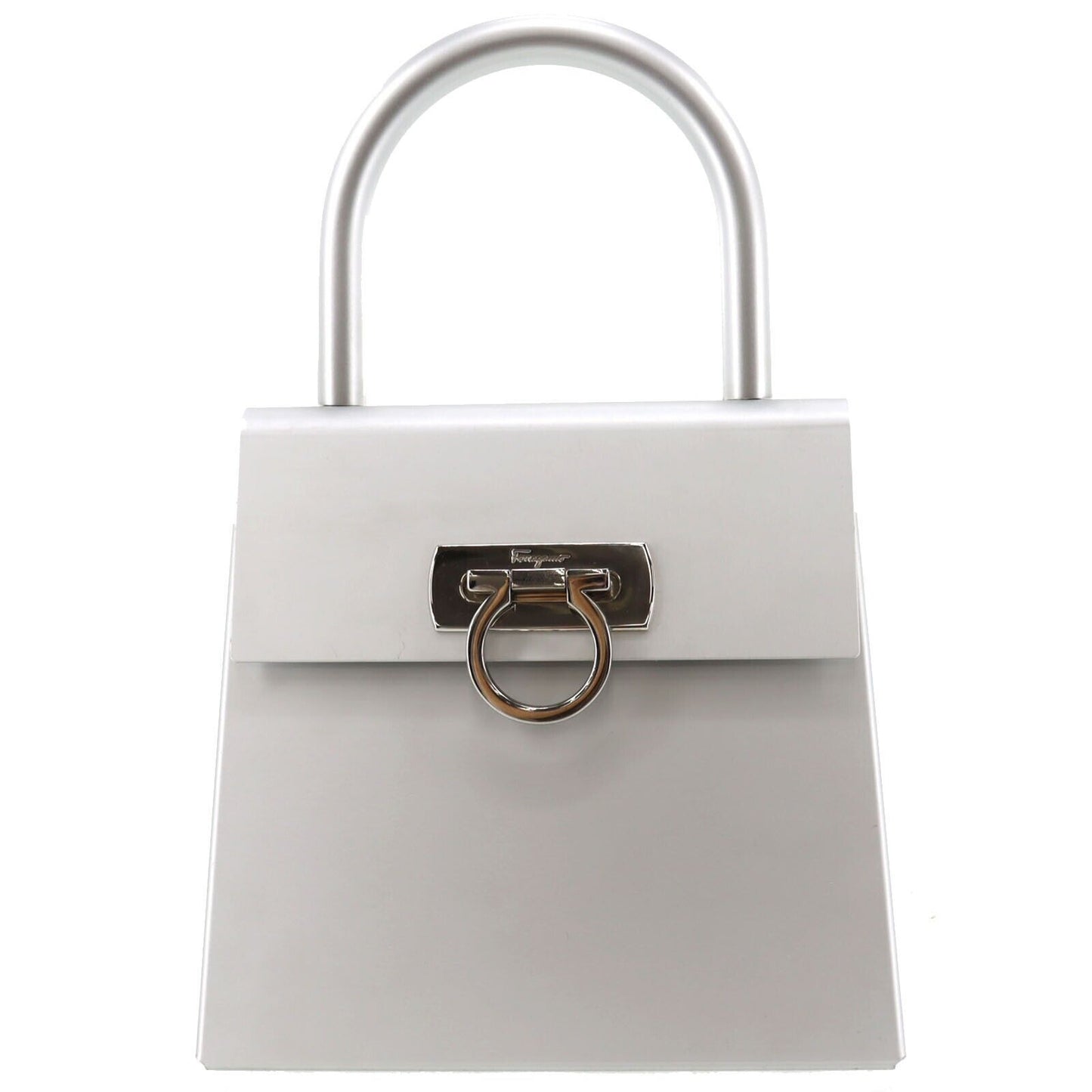 Salvatore Ferragamo Gancini Hand Bag Silver Aluminum #AG642