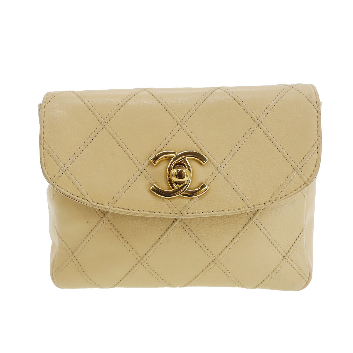 CHANEL Bicolore Bum Bag Beige Leather Lambskin #CK123