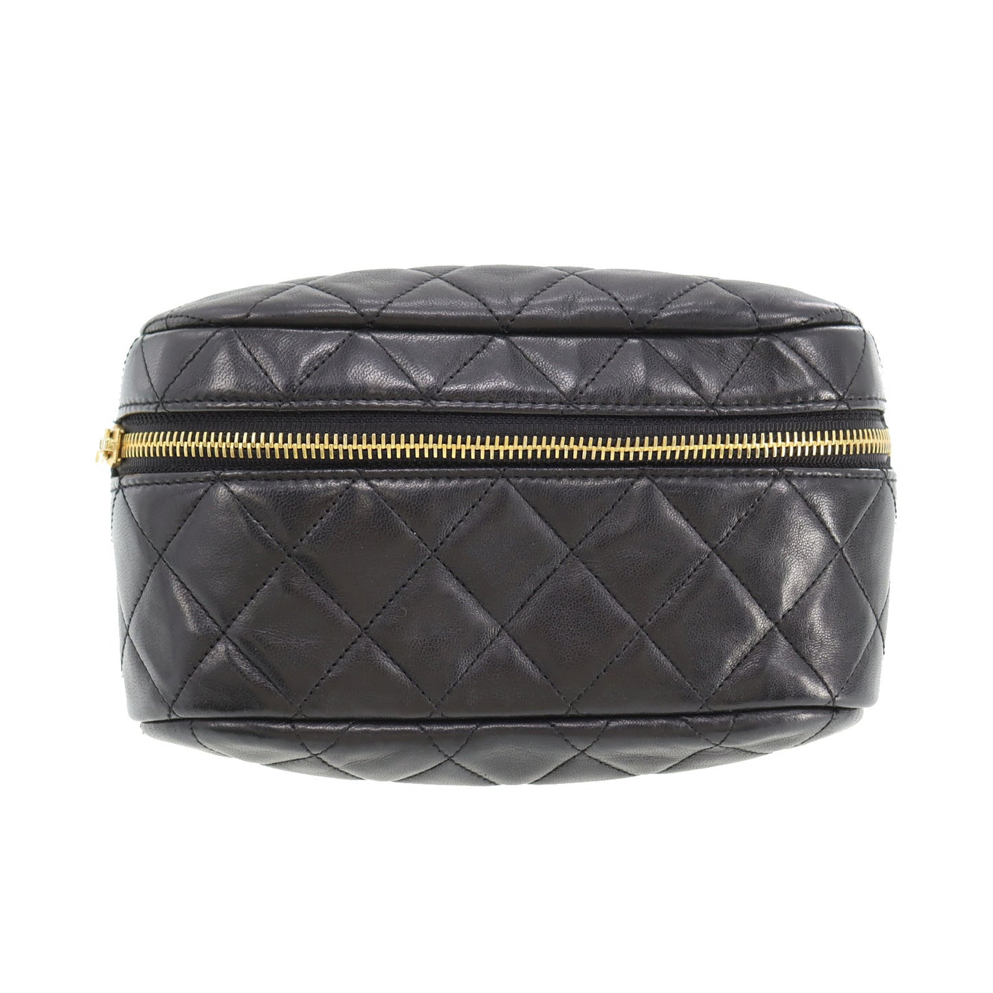 CHANEL Quilted Bum Bag Black Lambskin Leather #CP629