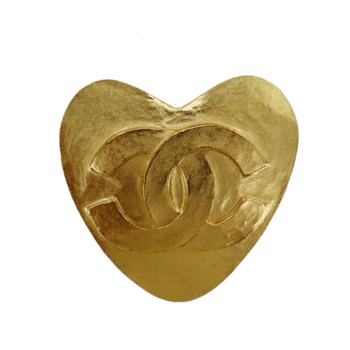 CHANEL CC Logos Heart Pin Brooch Gold Plated 95 P #AH671