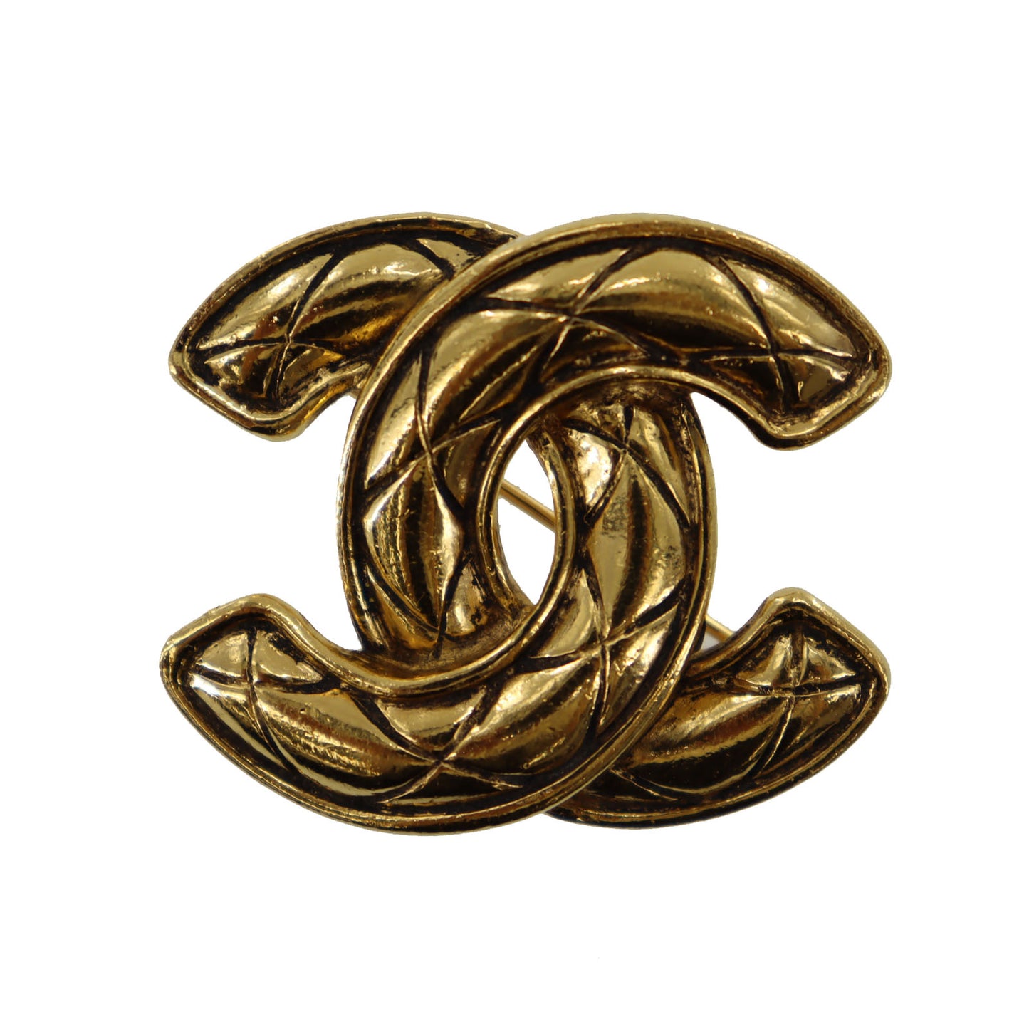 CHANEL CC Logos Matelasse Pin Brooch Gold Plated 1153 #AG188