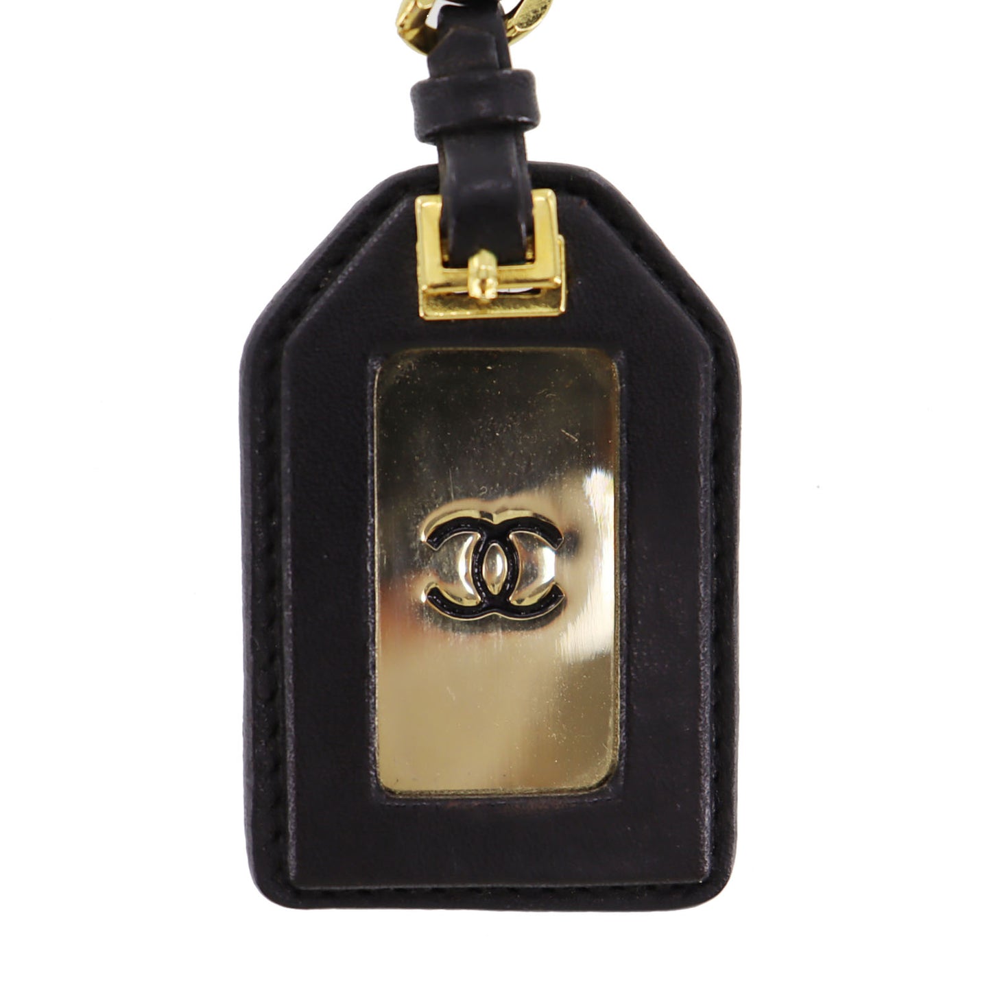 CHANEL CC Logos Keyring Gold Black Gold Plated Leather 94 P #AH541