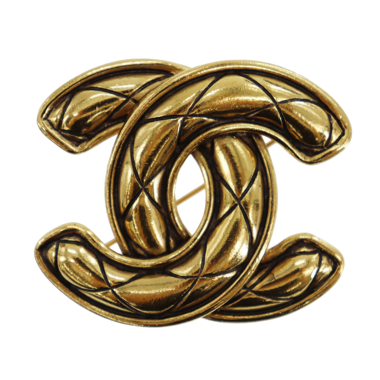 CHANEL CC Logos Matelasse Pin Brooch Gold Plated 1152 #BZ424