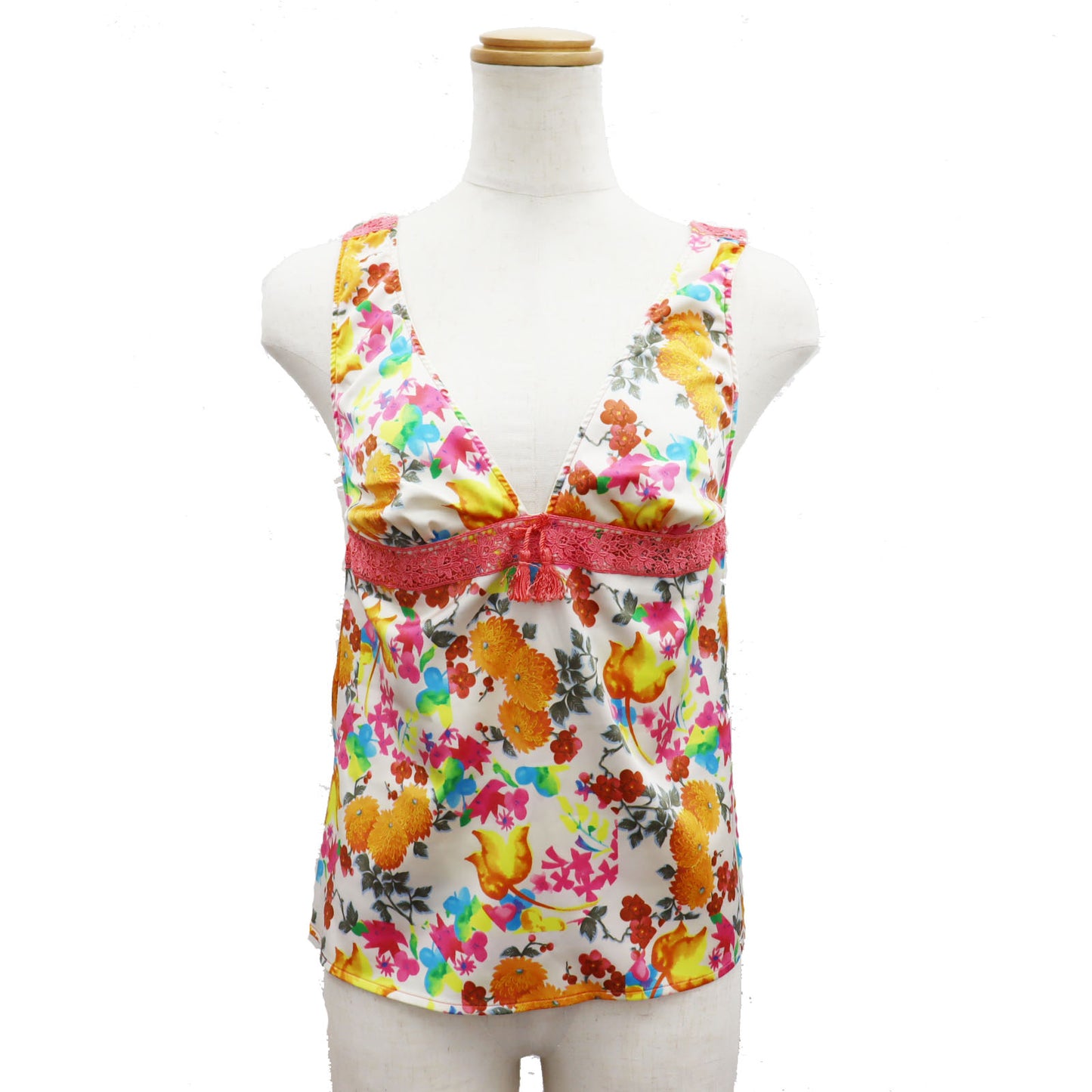 Christian Dior Flower Pattern Sleeveless Tops White Size 36 #AH568