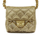 CHANEL Mini Matelasse Used Shoulder Bag Gold Lambskin Leather #CU68