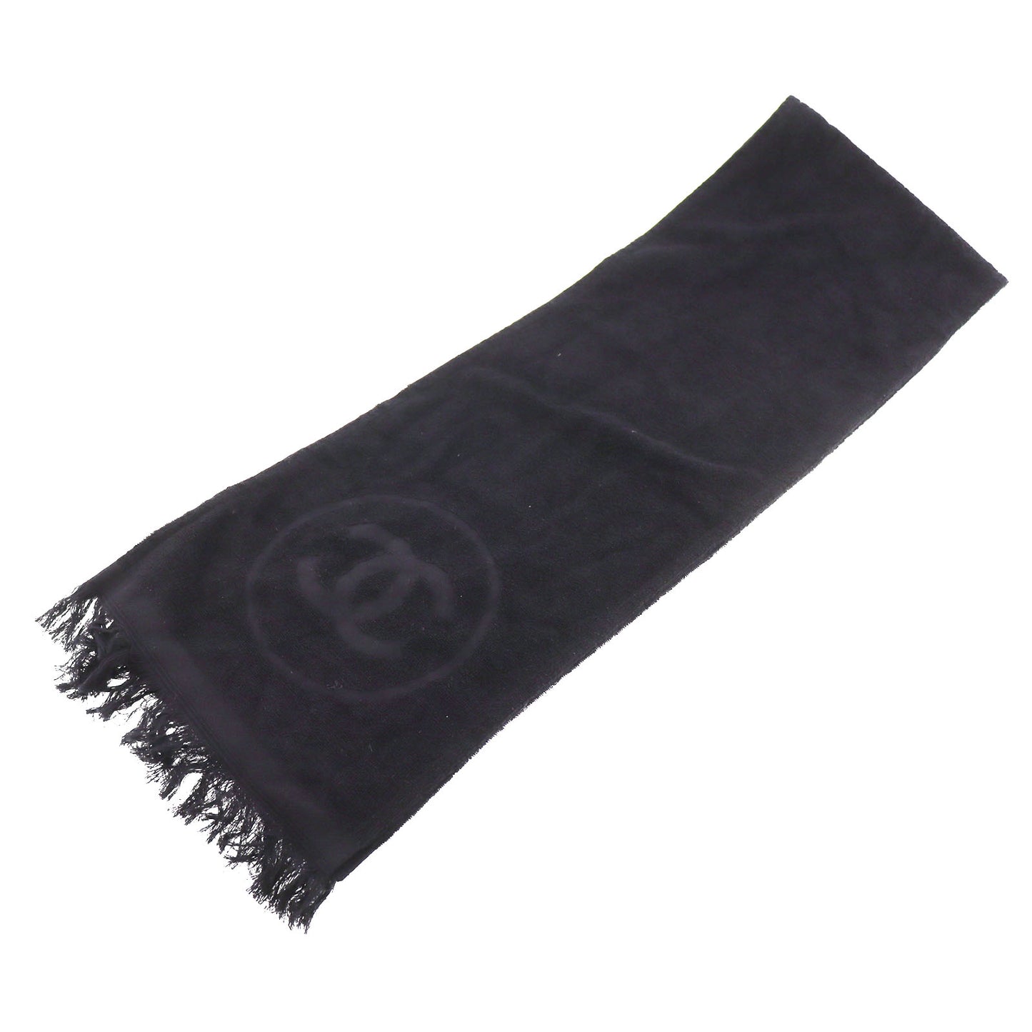 CHANEL CC Logos Towel Scarf 100% Cotton Black #BX906