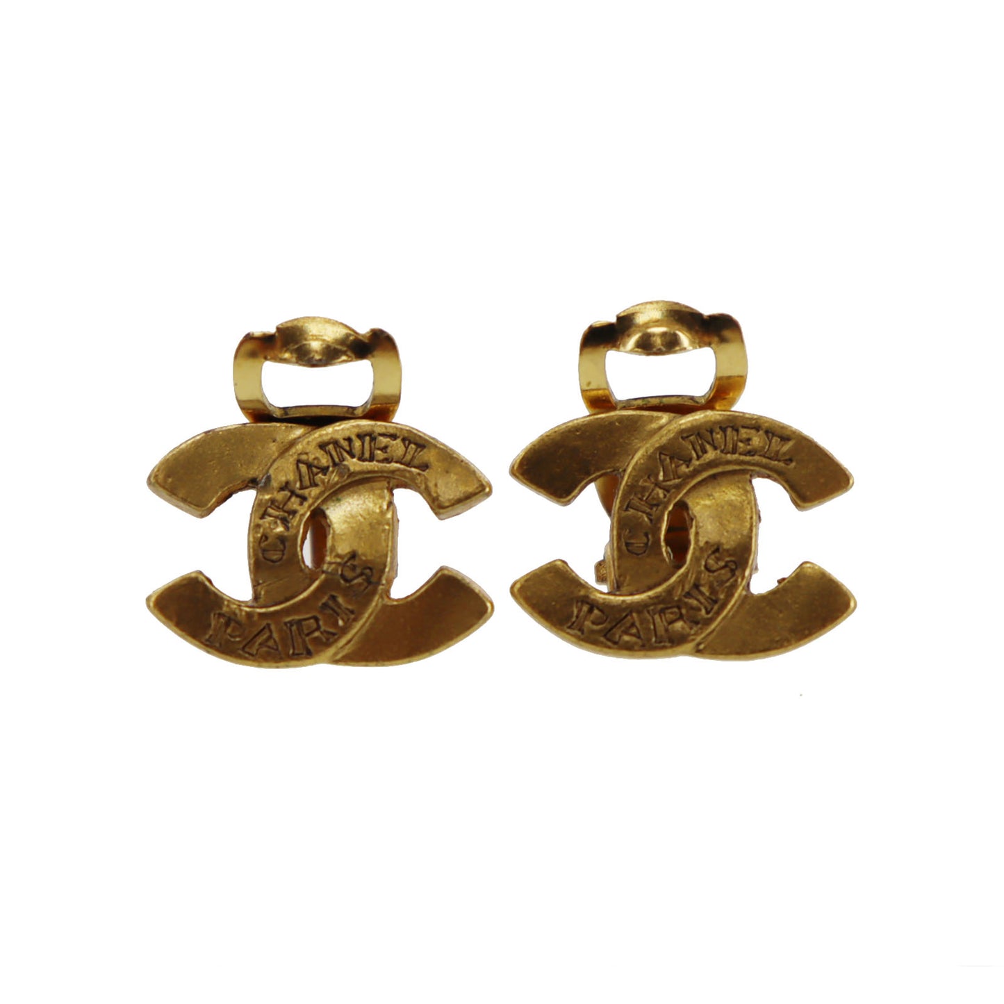 CHANEL CC Logos Earrings Gold Clip-On Vintage 99 A #CF30