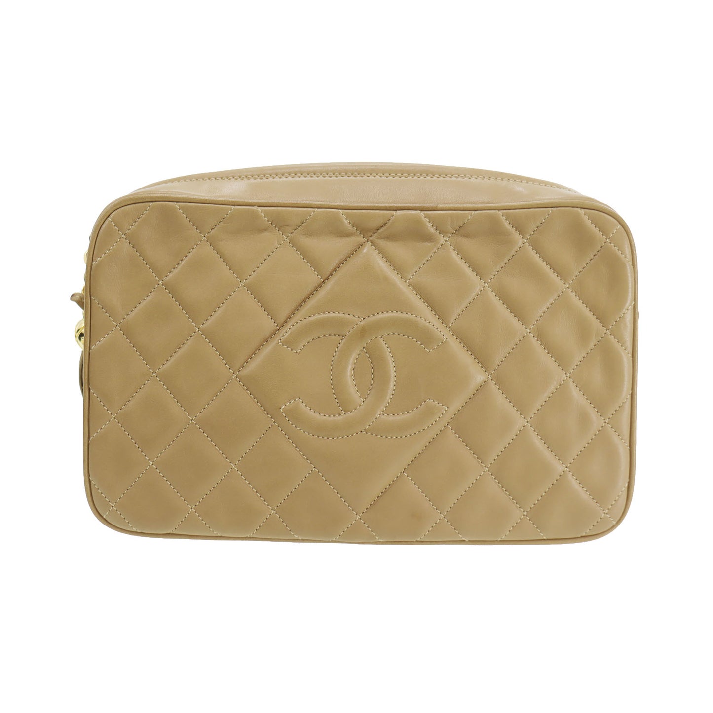 CHANEL Matelasse Shoulder Bag Crossbody Beige Lambskin #CG350