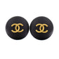 CHANEL Logos Earrings Black Gold Clip-On 93A #BZ804