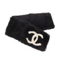 CHANEL CC Logos Fur Scarf Muffler Neck warmer 100% Rabbit Black #CN565