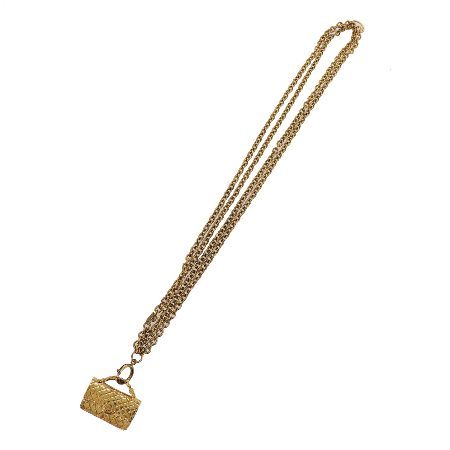CHANEL Matelasse Bag Chain Long Necklace Gold #CW639
