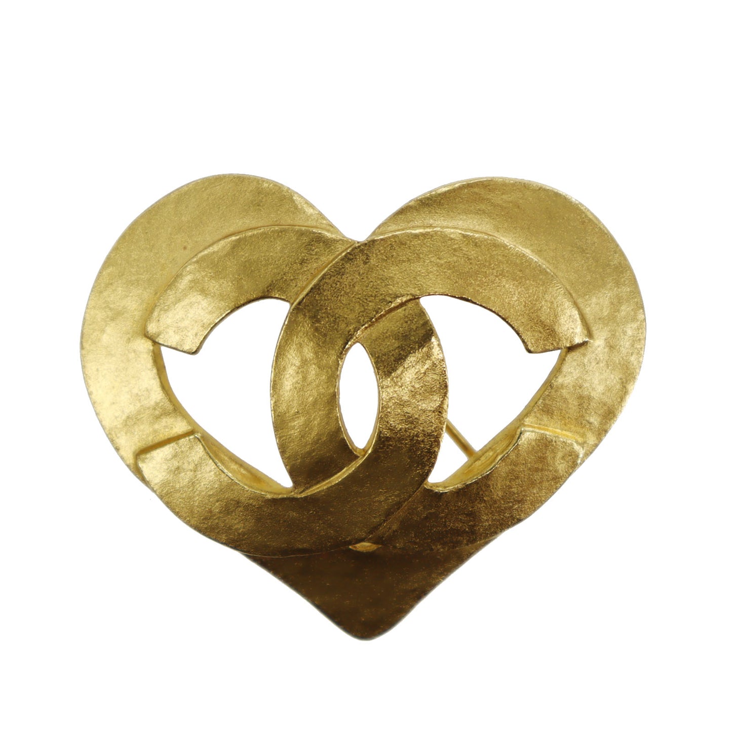 CHANEL CC Logos Heart Pin Brooch Gold Plated 95 P #CB713