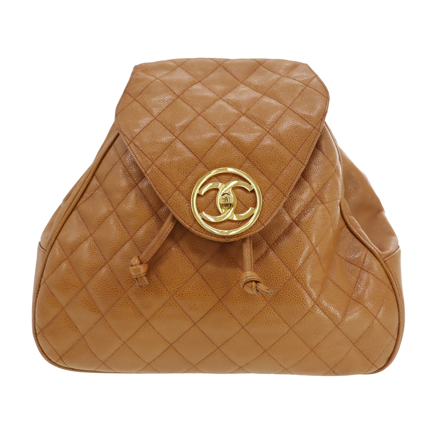 CHANEL CC Logos Brown Backpack Caviar Skin Leather #BE9