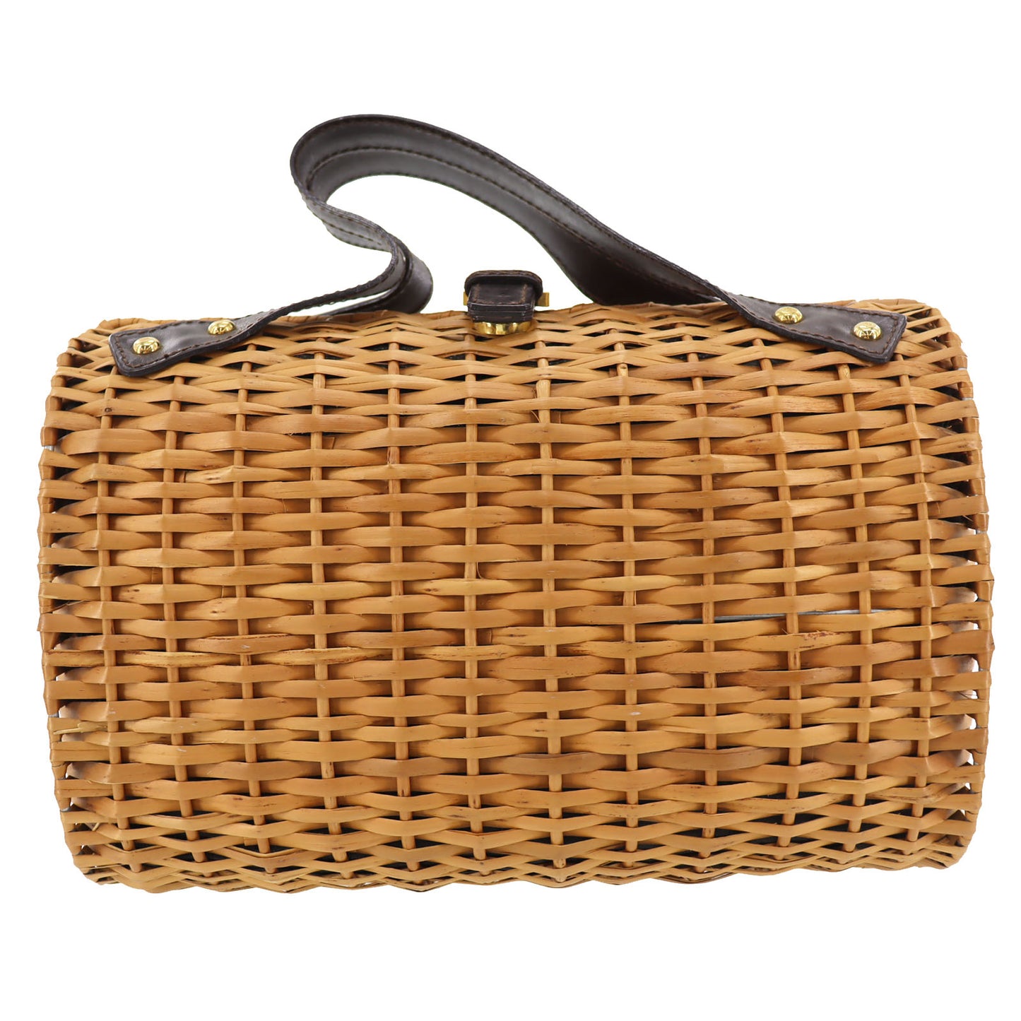 FENDI Rattan Basket Bag cylindrical Handbag Brown Leather #AG644