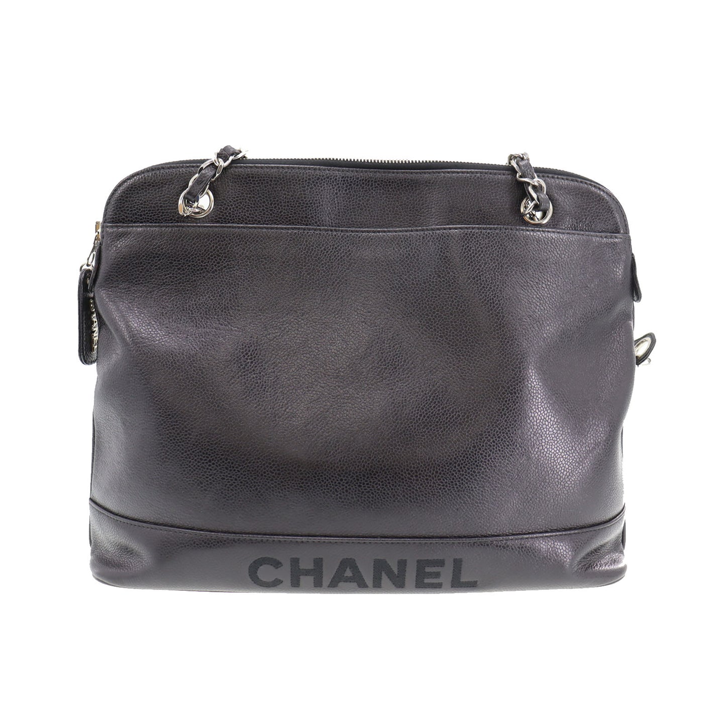 CHANEL Logos Shoulder Bag Black Caviar Skin Leather #CJ841