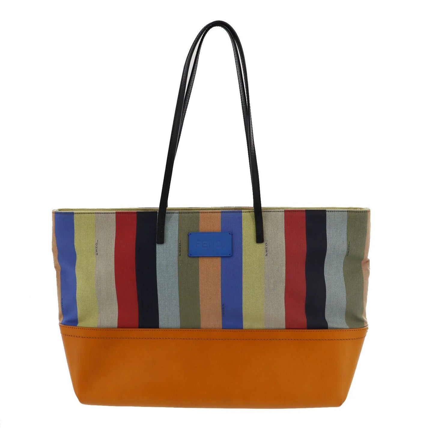 FENDI Logos Shoulder Tote Bag Multicolor Canvas Leather #AG116