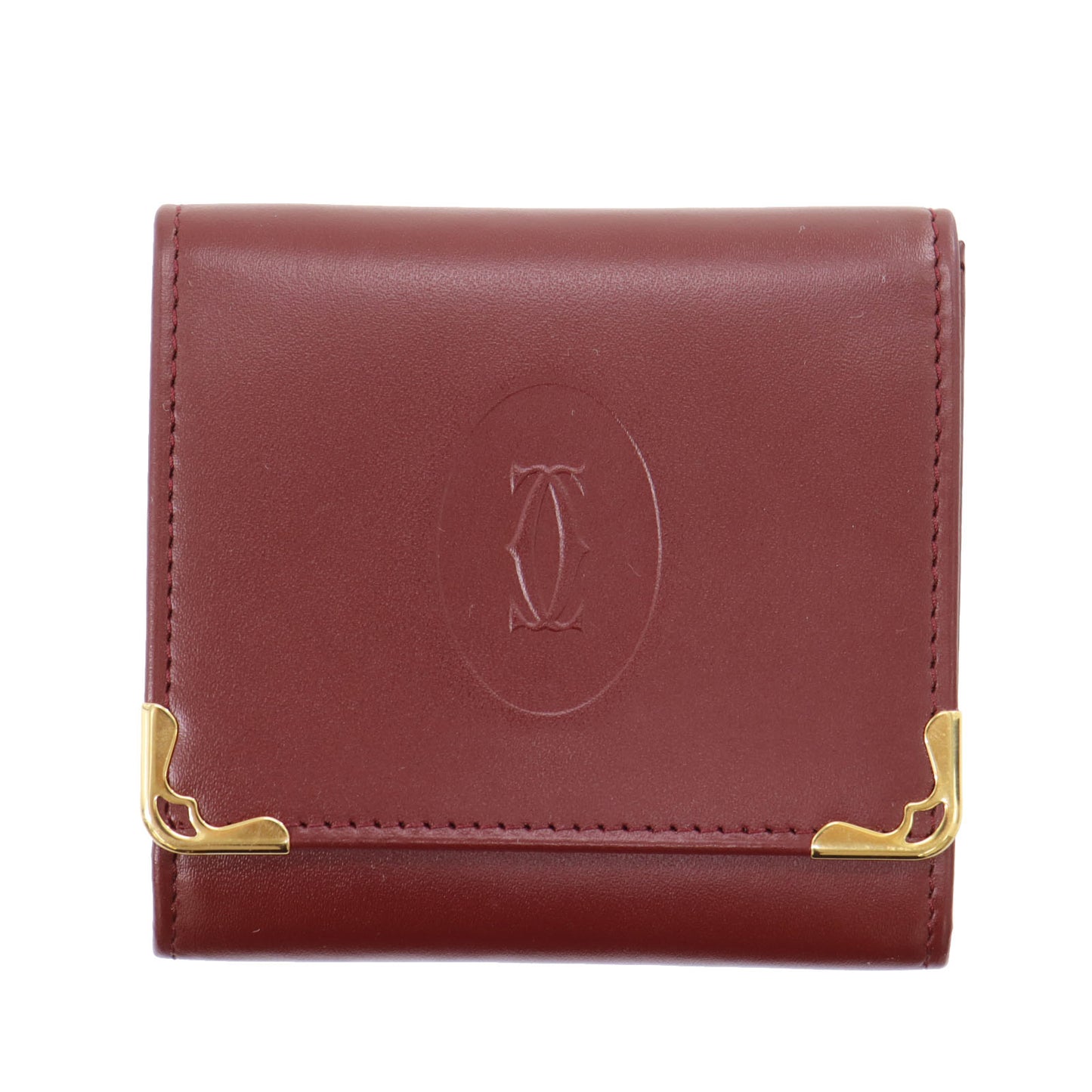 Cartier Logos Must Line Coin Case Bordeaux Leather #CP798