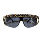 CHANEL Chain Sunglasses Black Shield Eye Wear #CT757