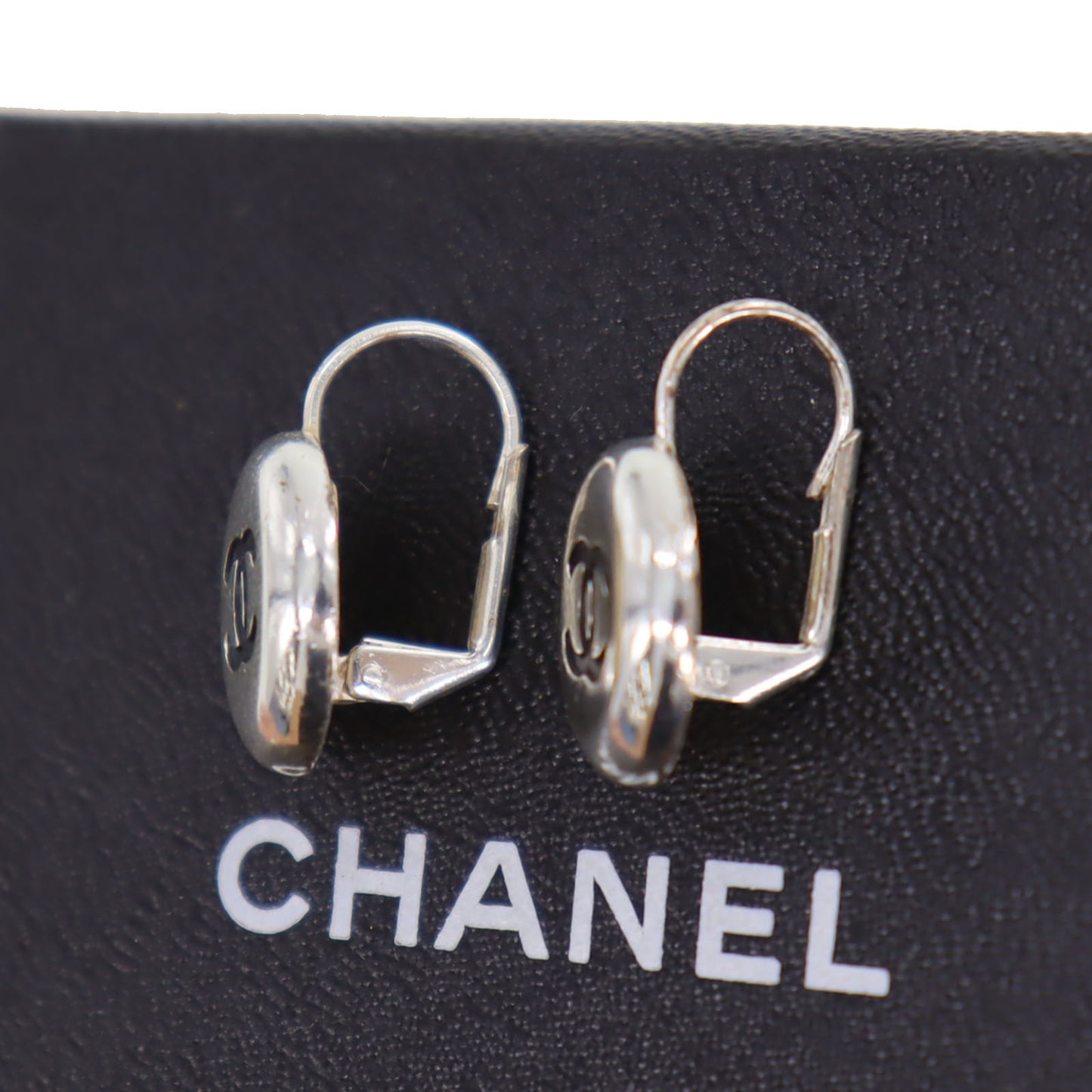 CHANEL CC Logos Circle Piercing Earrings Silver Plated 96 A #CG485