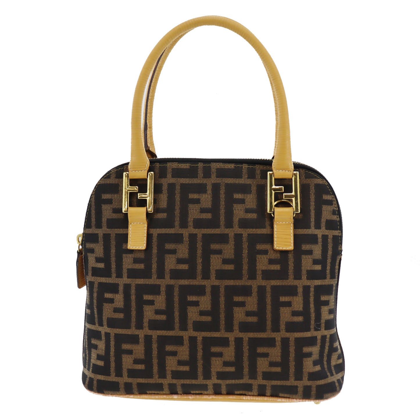 FENDI Zucca Handbag Brown Black Yellow Nylon Canvas #AH318