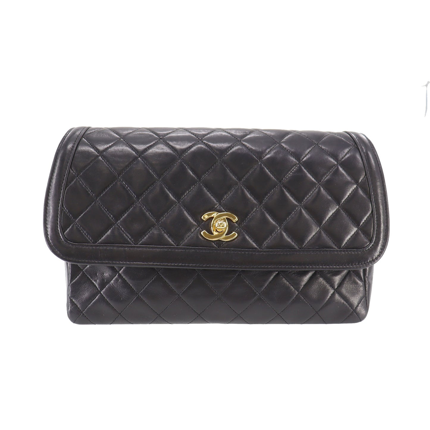 CHANEL Matelasse Shoulder Bag Black Lambskin Leather #CP554