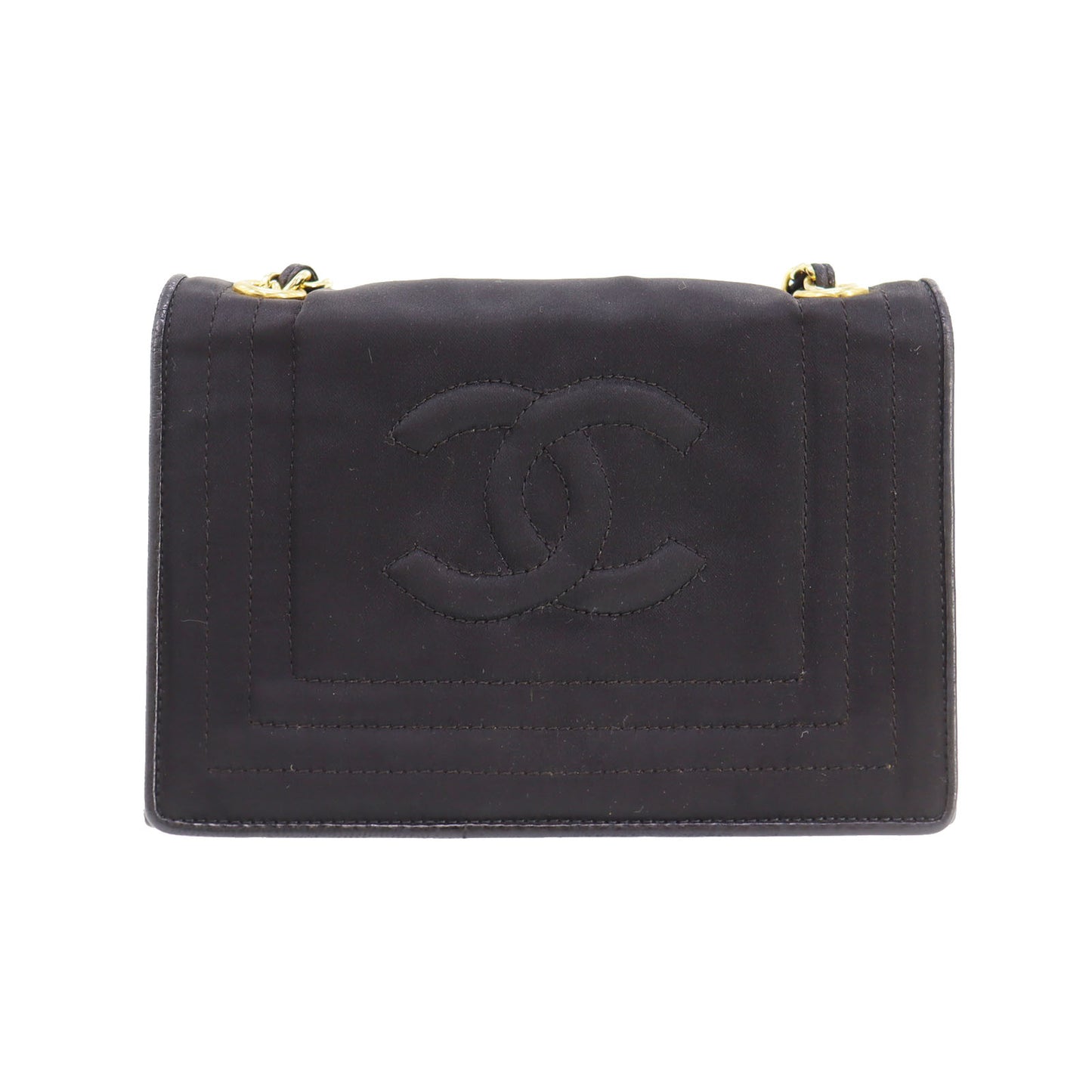 CHANEL CC Logo Shoulder Bag Black Satin #AF794