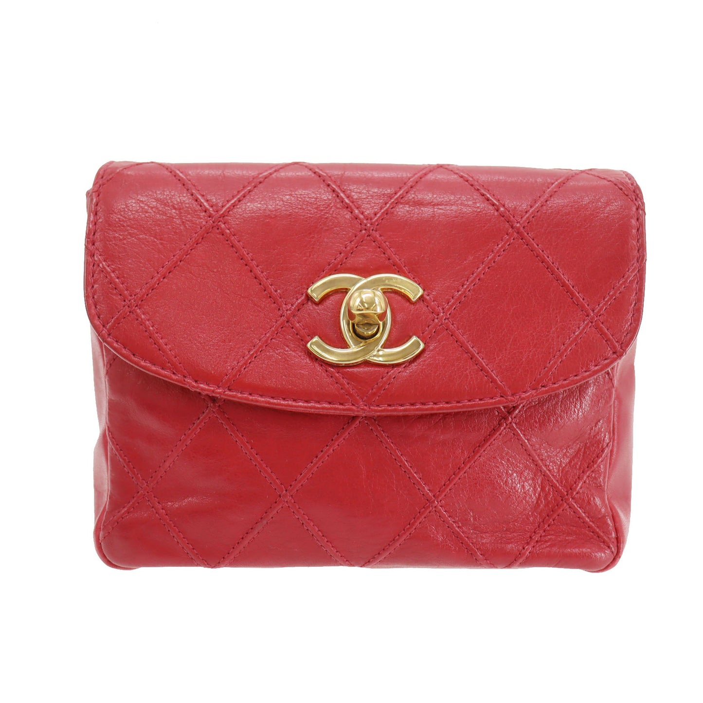 CHANEL Bicolore Bum Bag Red Leather Lambskin #CK629