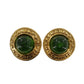 CHANEL Logos Circle Stone Earrings Gold Clip-On 2537 #AG997