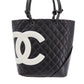 CHANEL Cambon Line Tote Handbag Black Leather #CG629