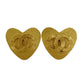 CHANEL CC Logos Heart Earrings 95 P Clip-On Gold #AH694