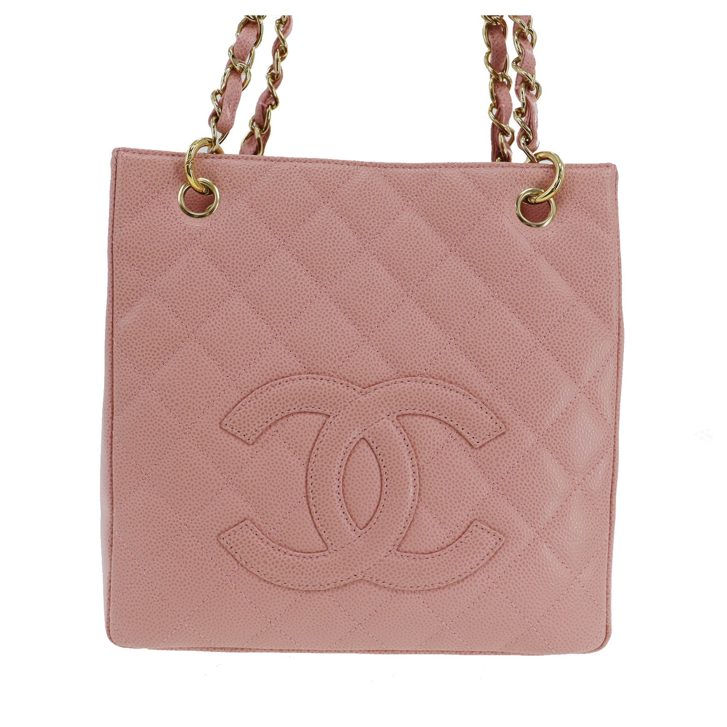 CHANEL Matelasse Tote Handbag Pink Caviar Skin Leather #CG726