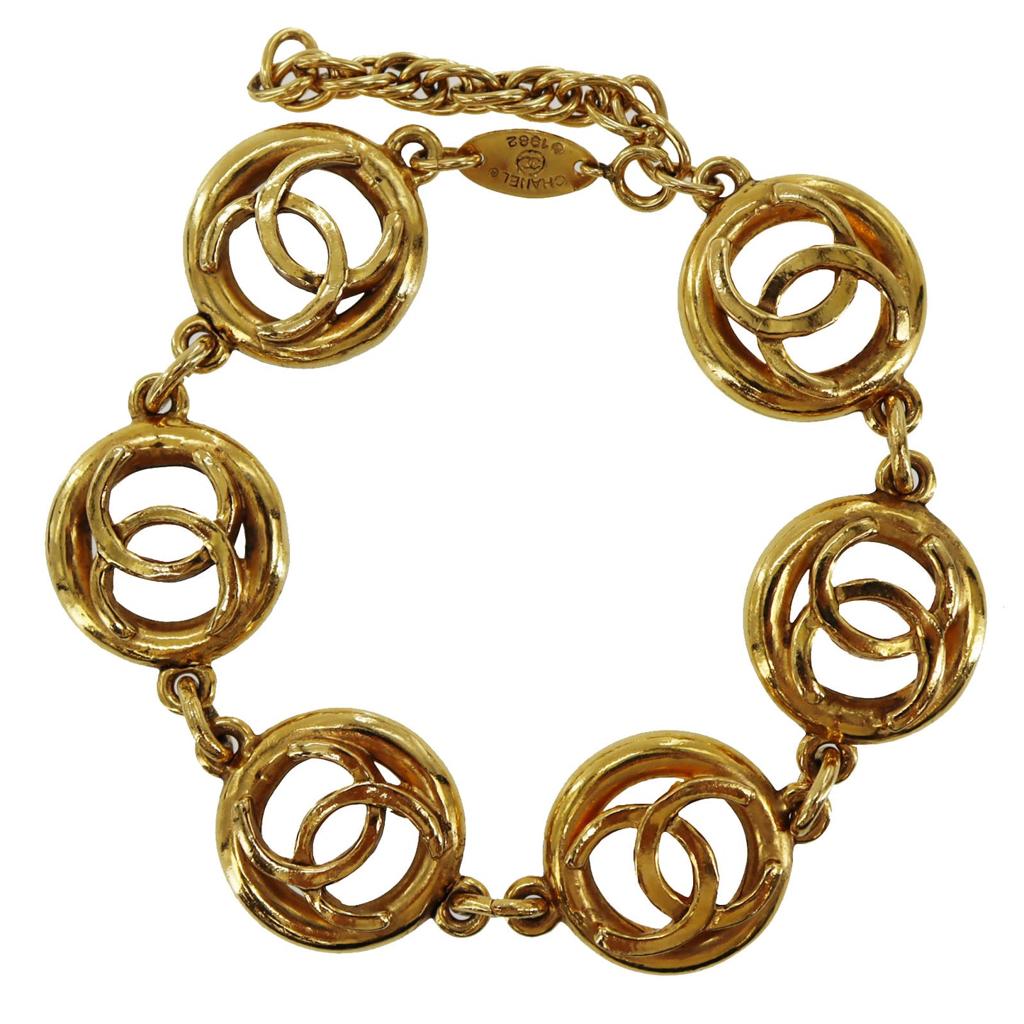 CHANEL CC Logos Circle Bracelet Gold Plated 1982 #BR829