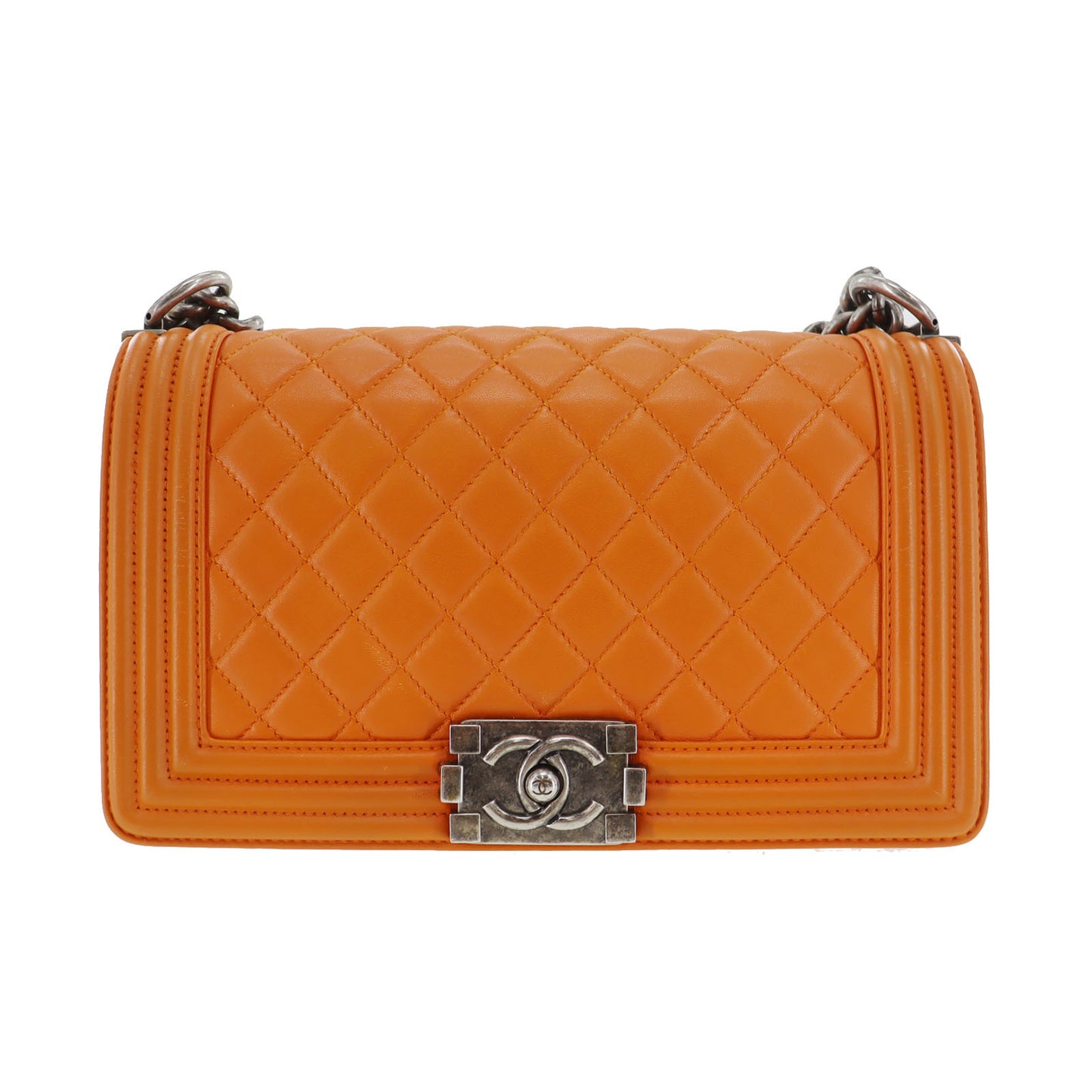 CHANEL BOY CHANEL Shoulder Bag Orange Lambskin Leather #CT333