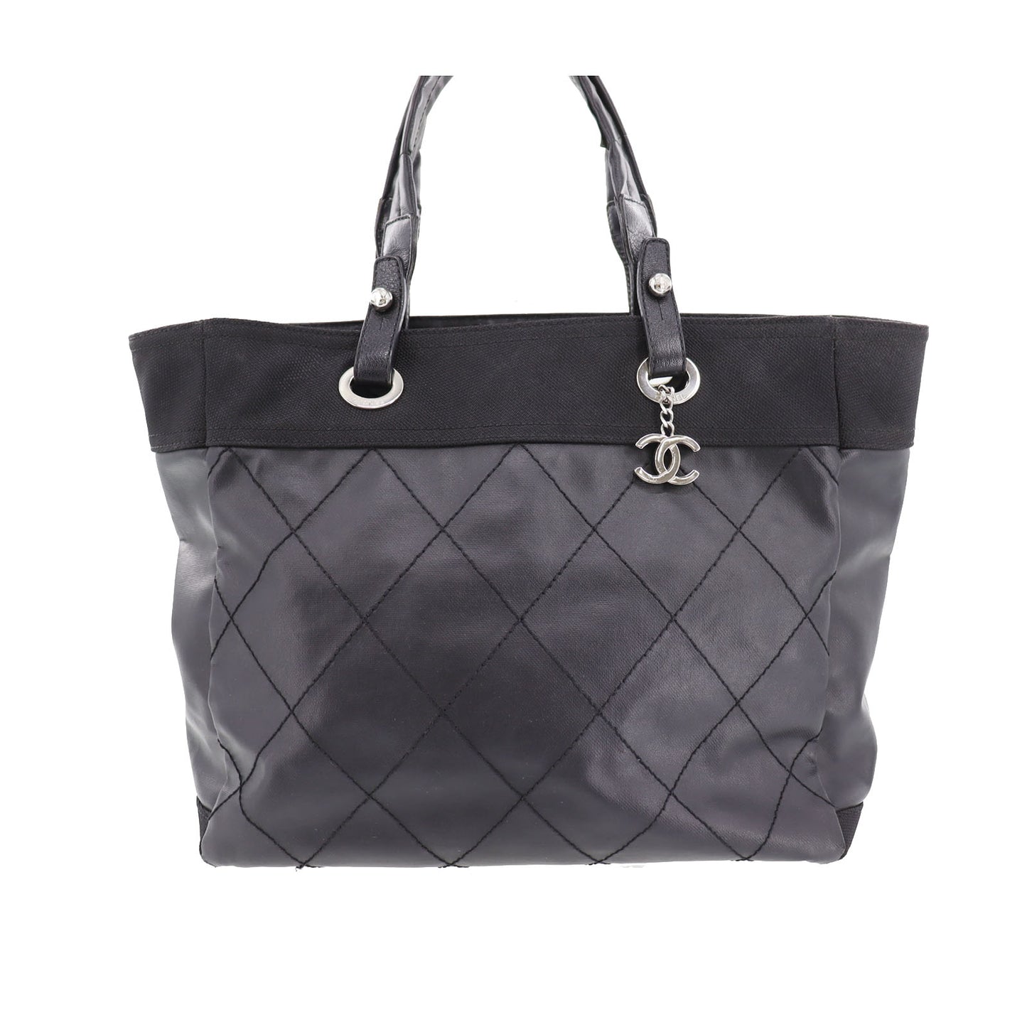 CHANEL Quilted Paris Biarritz Shoulder Tote Bag Black PVC #AH713