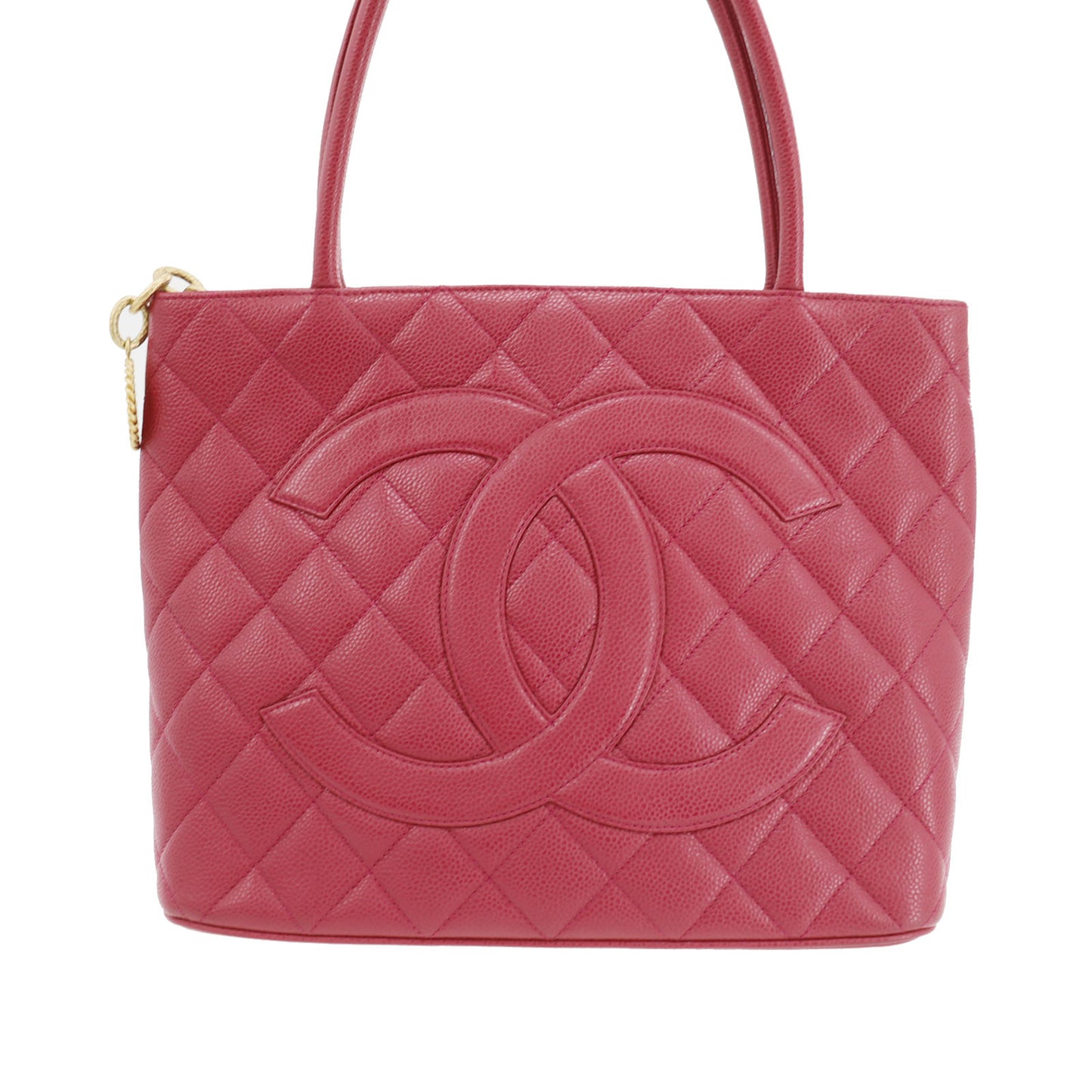 CHANEL Matelasse Tote Handbag Red Caviar Skin Leather #CB658