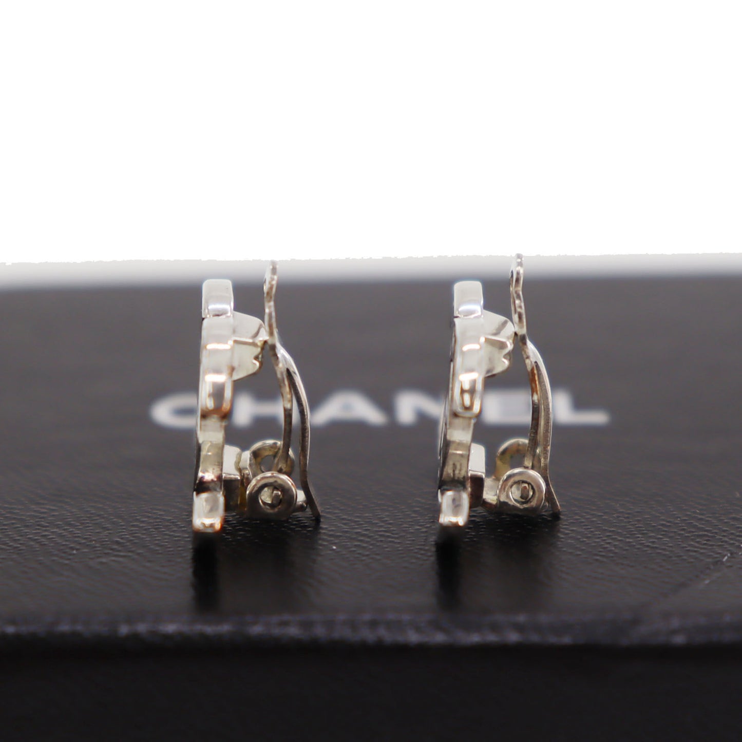 CHANEL CC Logos Earrings Silver Clip-On 98 P #CG63