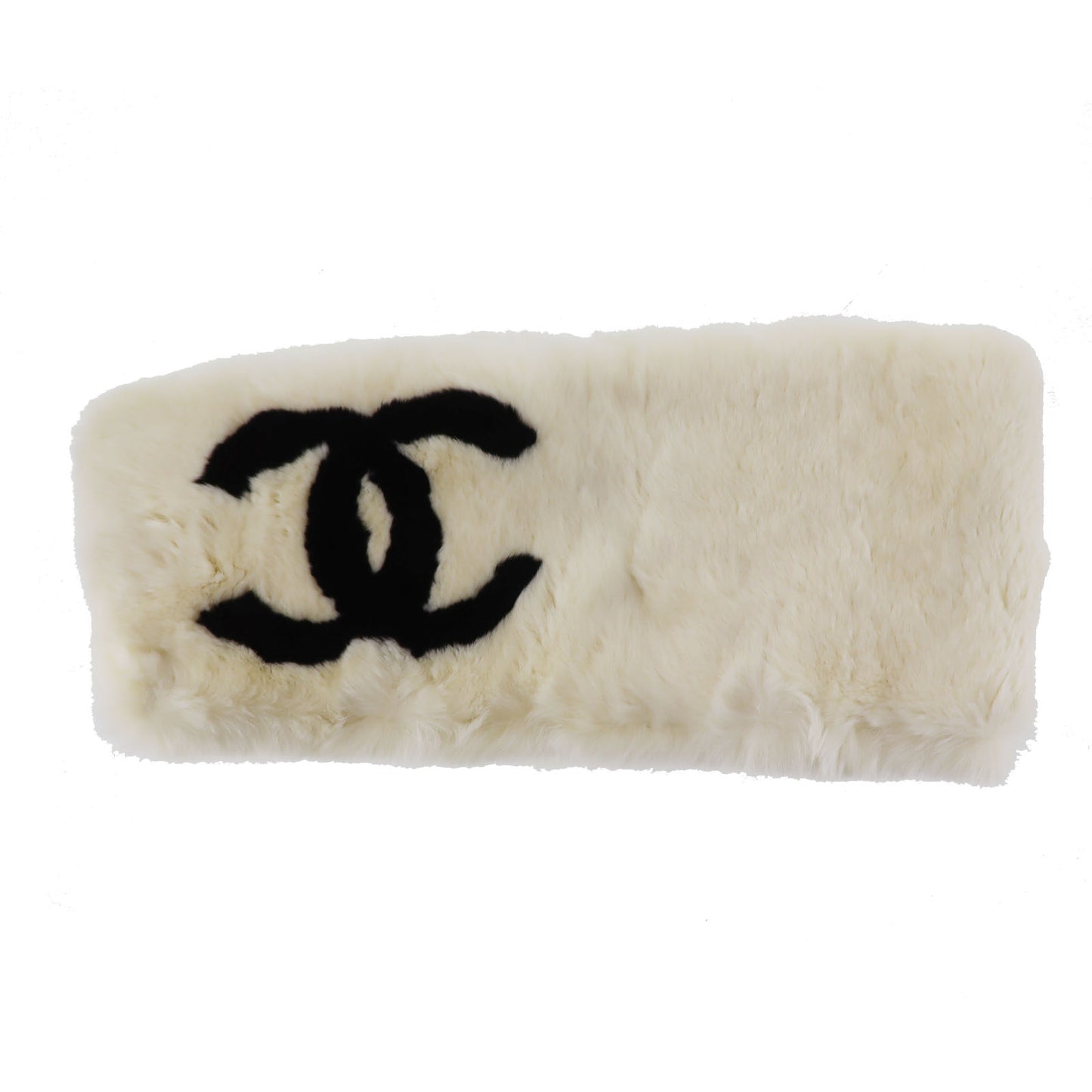 CHANEL CC Logos Fur Scarf Muffler 100% Rabbit White #CO713