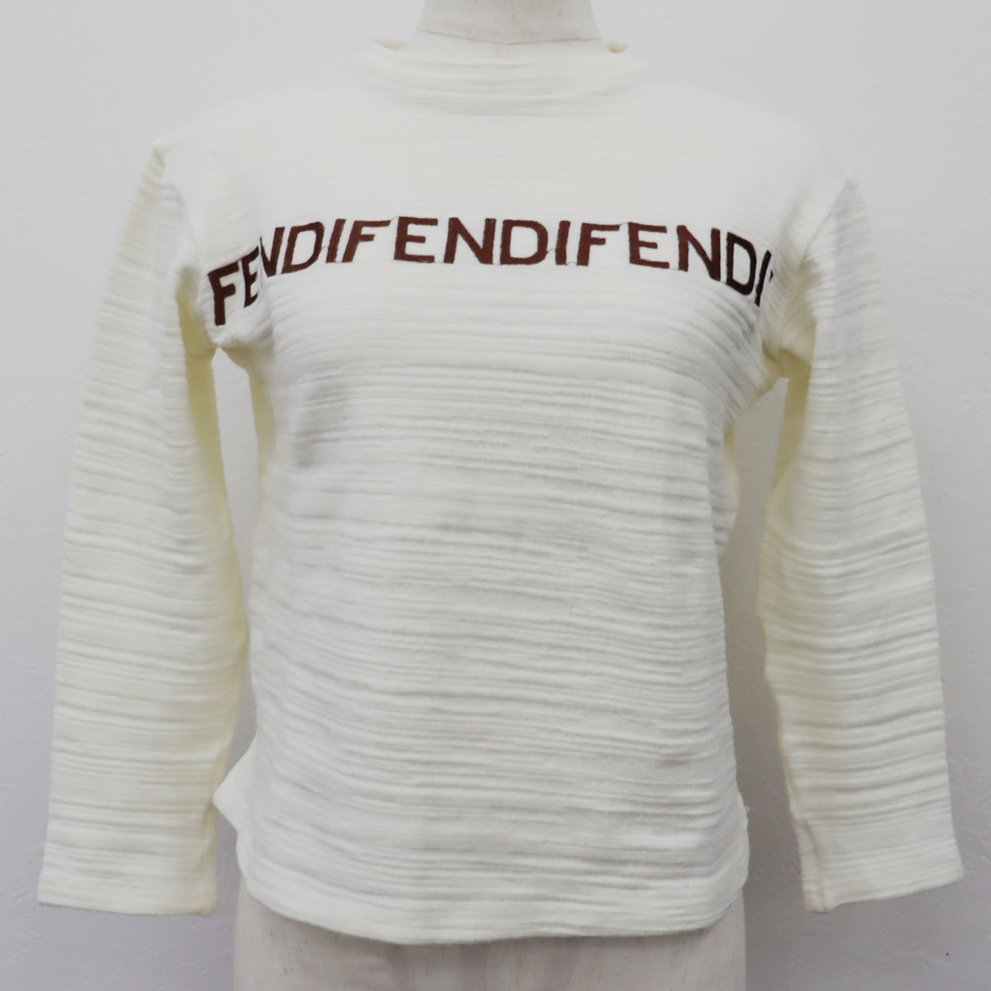 FENDI Jeans Long Sleeve Cotton Short Length Tops White #AG825