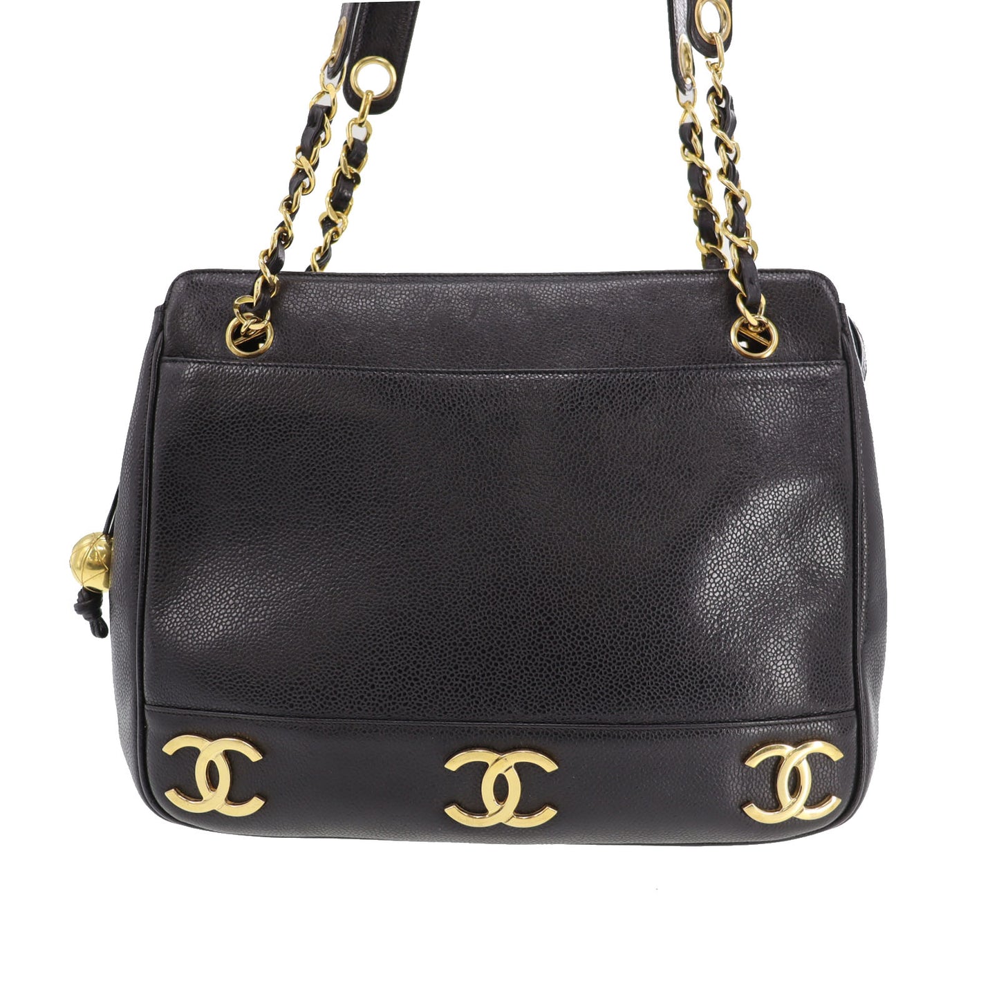 CHANEL CC Shoulder Bag Black Caviar Skin Leather  #CG492