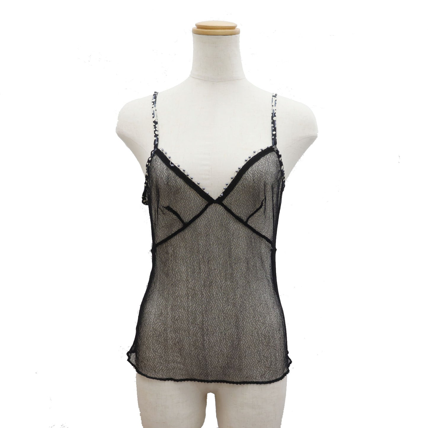 CHANEL Camisole Mesh Beads Black Size 38 #AH106