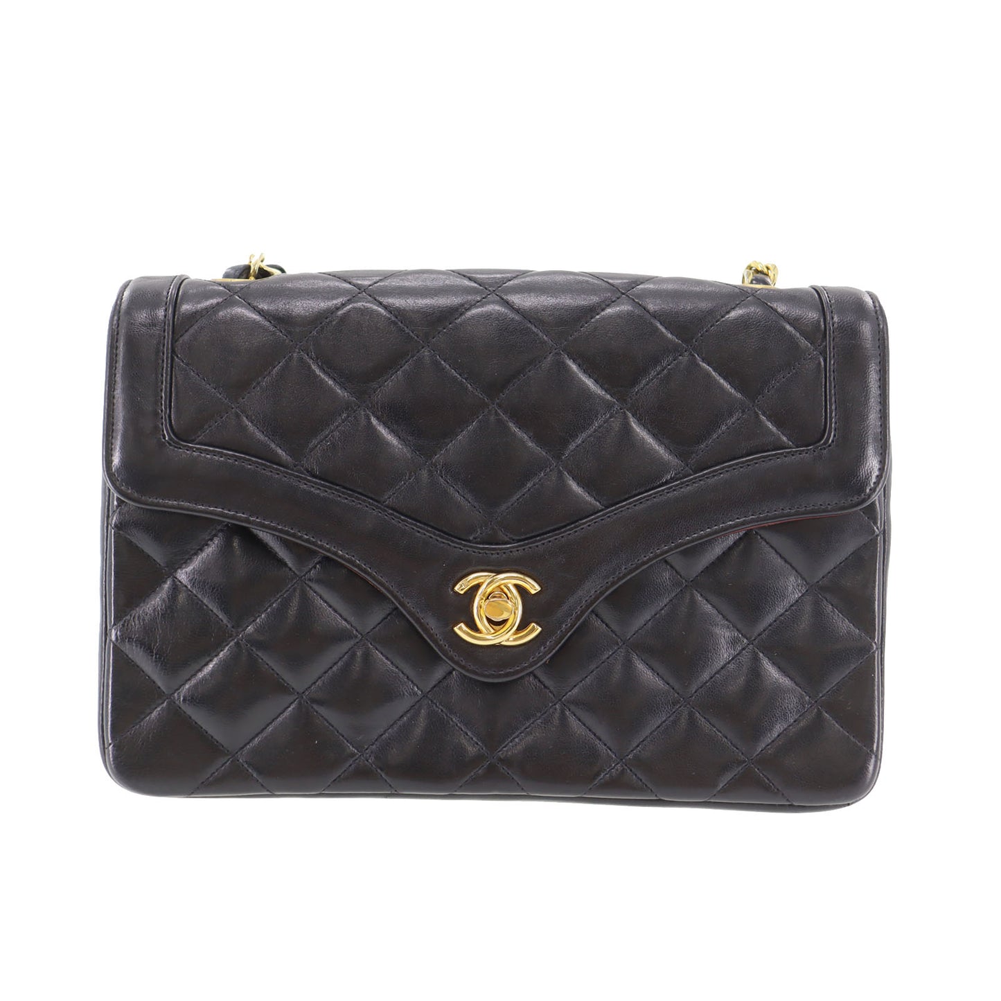 CHANEL Matelasse Shoulder Bag Crossbody Black Lambskin Leather #CD239