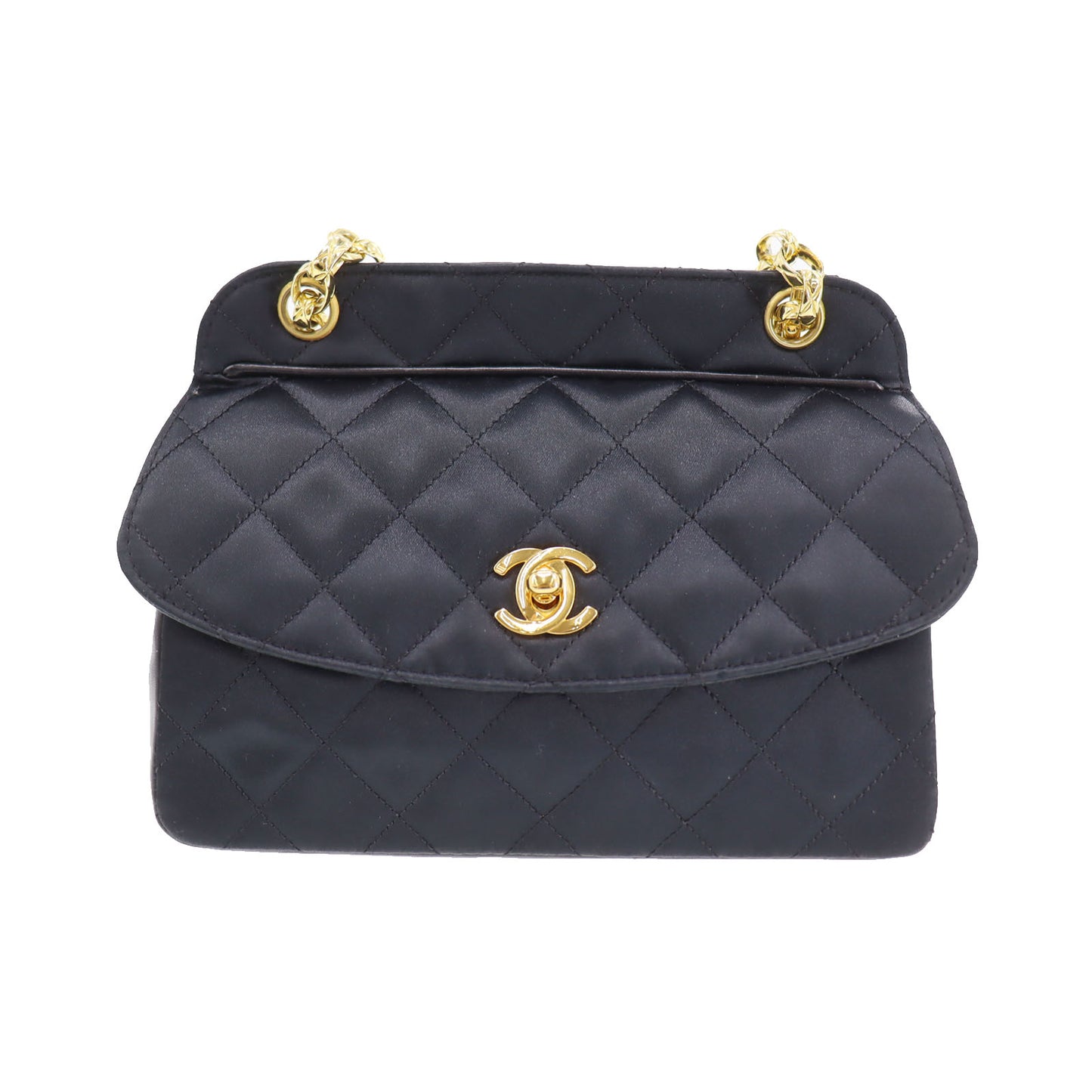 CHANEL CC Logo Shoulder Bag Black Satin #CG592