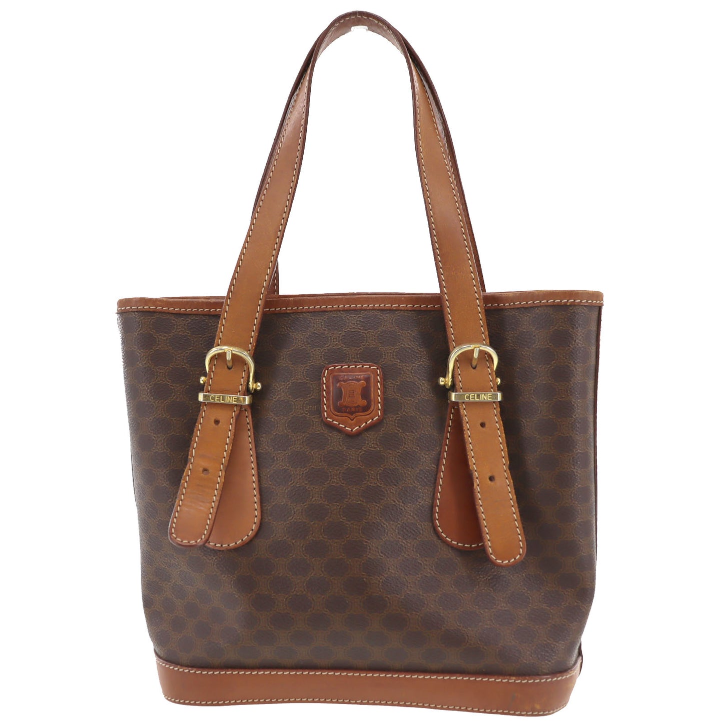 CELINE Macadam Pattern Tote Handbag Brown PVC Leather #AG364